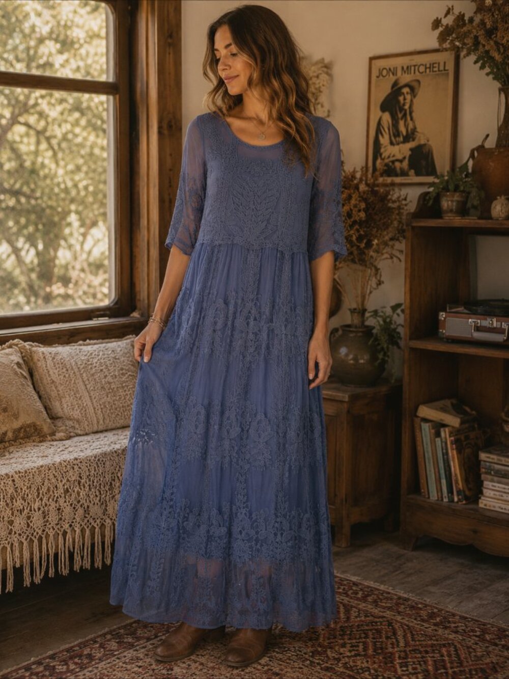 Orange Creek Blue Embroidered Lace Maxi Dress - Tall Girl Friendly